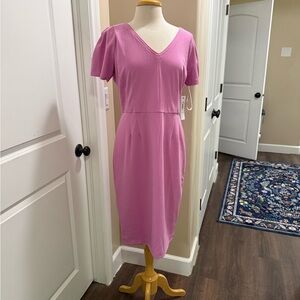 NWT Maggy London Pink Midi Dress with V-Neck